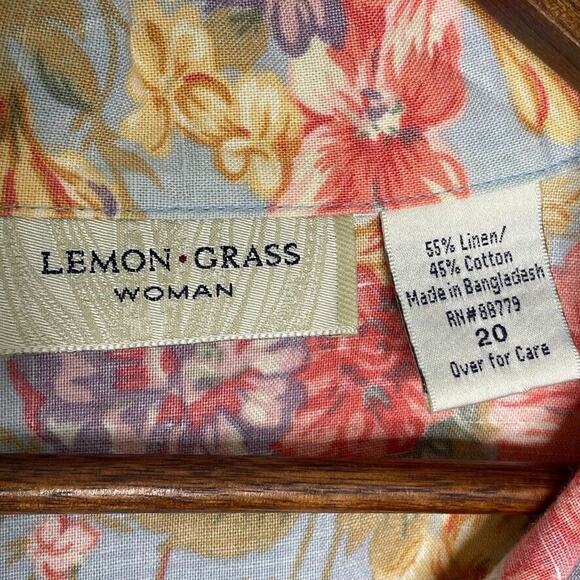 Lemon Grass Light Blue Floral Print Collared Short Sleeve Shirt Size 20 Women's - Picture 5 of 6